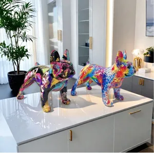 Colorful graffiti French bulldog resin statue, modern home decor ornament for living room.
