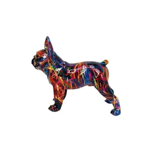 Colorful resin French bulldog figurine, modern abstract graffiti dog statue for home decor main view