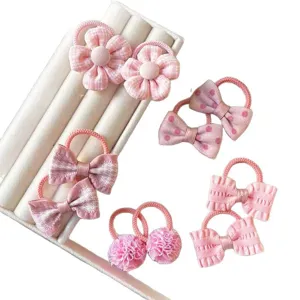 Carini elastici per capelli rosa per ragazze, fiocchi e fiori elastici, accessori per capelli.