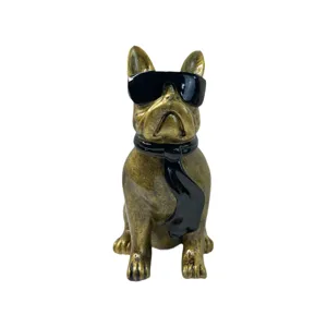 Resin French bulldog figurine with sunglasses and tie home decor desktop ornament gift