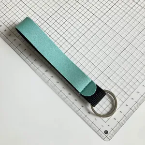 Mint green wristlet keychain, neoprene fabric lanyard strap with metal ring for outdoor.