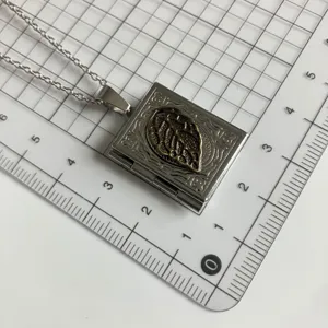 Vintage book locket necklace with leaf pendant, metal clavicle chain fashion jewelry.