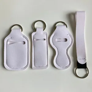 Detalles del estuche de lápiz labial de neopreno y llavero, material duradero con anillos metálicos.