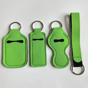 Set de soporte para botella de desinfectante de neopreno con llavero y estuche labial.