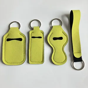 Set de 4 fundas de neopreno amarillo neon para botella desinfectante con correa