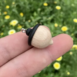 Wooden acorn pendant keychain DIY charm cute natural wood jewelry accessory for women men