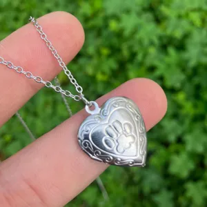 Herz Pfotenabdruck Medaillon Halskette Edelstahl Legierung Anhänger Schwimmendes Medaillon Modeschmuck Accessoire