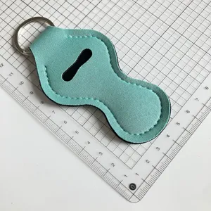Porte-clés étui à rouge à lèvres en néoprène, pochette portable vert menthe avec anneau.