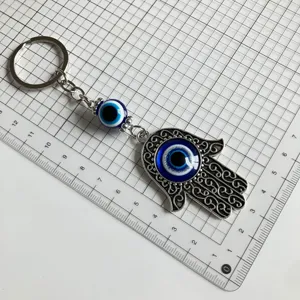 Turkish evil eye Hamsa hand keychain metal lucky amulet vintage bag backpack pendant