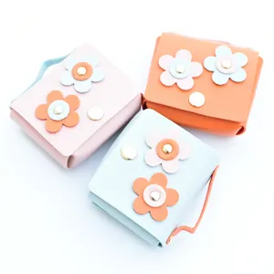 Cute handmade leather flower mini coin purse and earphone bag key ring pendant set