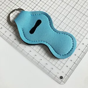 Porte-rouge à lèvres en néoprène bleu avec anneau, étui portable pour flacon gel hydroalcoolique