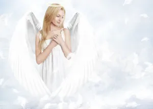 Angel theme fantasy model display image for elegant long sweater chain and crystal necklace.