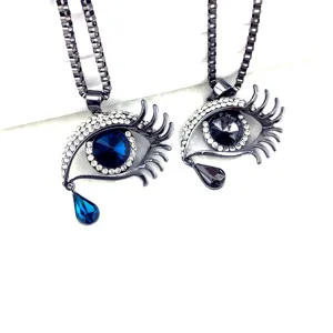 Crystal Evil Eye Long Sweater Chain Rhinestone Teardrop Pendant Necklace Jewelry Gift