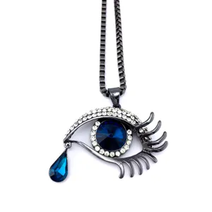 Crystal Big Eye Teardrop Long Sweater Chain Alloy Necklace Fashion Jewelry Accessory