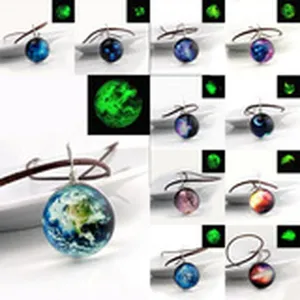Luminous universe glass ball necklace, glowing planet pendant necklace for women and girls.