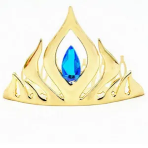 Gold princess tiara hair comb with blue crystal rhinestone gemstone for party costume