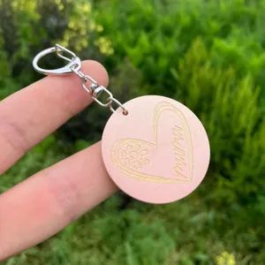 Wooden keychain round pink engraved mama pendant cute bag charm accessory gift for mom