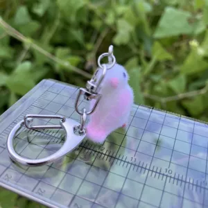 Flocked cute animal keychain pendant with metal ring, ideal for DIY handmade bags.