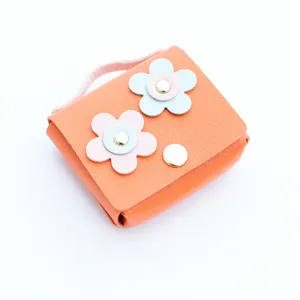 Mini leather flower coin purse cute earphone bag pendant orange key chain cute accessory