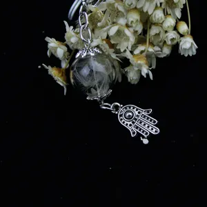 Pusteblume Samen Glaskugel Schlüsselanhänger mit Hamsa Hand Anhänger für Tasche Auto Dekoration.