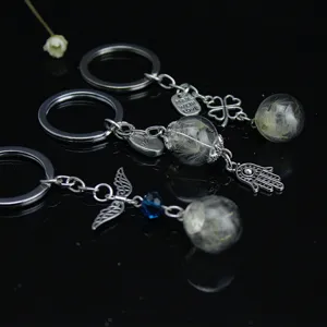 Kreativer Löwenzahn Samen Glaskugel Schlüsselanhänger Hamsa Hand Made With Love Engelsflügel Schlüsselring Modeschmuck Geschenk