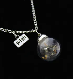 Korean style dandelion dried flower glass ball necklace with wish letter charm jewelry