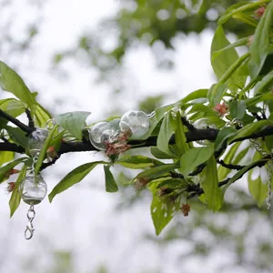 Dettaglio della collana con sfera di vetro e semi di tarassaco in stile forestale.