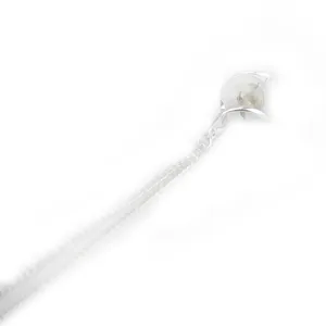 Dandelion glass ball pendant necklace detail view, silver chain botanical jewelry piece.