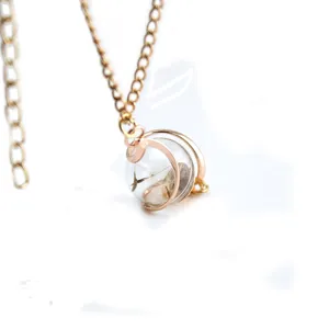 Exquisite clear glass ball pendant necklace featuring real dandelion seeds inside with gold chain.