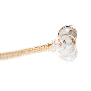 Exquisite dandelion glass ball necklace featuring real dried plant, elegant rose gold chain detail.