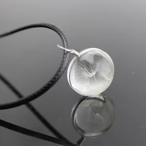 Korean fashion dandelion dried flower crystal glass ball pendant necklace for gift