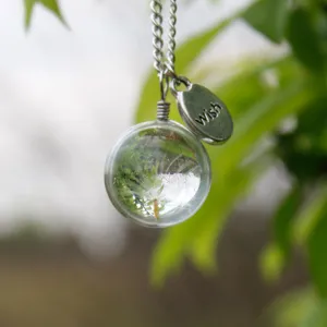 Dandelion glass ball necklace with dried seed charm natural botanical jewelry gift for women