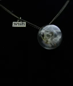 Vintage dandelion glass ball pendant necklace with bronze chain and wish letter charm.