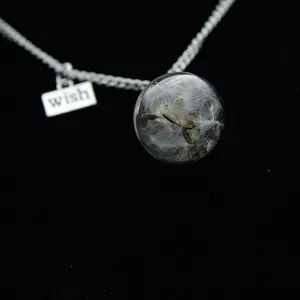 Korean style dandelion necklace glass globe dried flower wish letter sweater chain jewelry