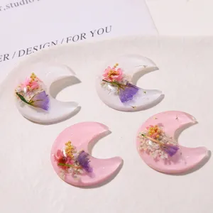 Resin Crescent Moon Dried Flower DIY Accessories Craft Charms For Phone Case Hairpin