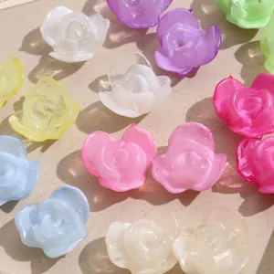 Colorful acrylic rose flower cabochons for DIY jewelry making, earrings, and keychain accessories.