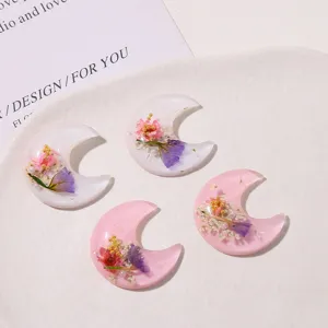 Resin crescent dried flower DIY charm pink white handmade hair clip phone case accessory