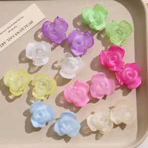 Acrylic rose flower charms for DIY jewelry making, cute translucent resin cabochons.