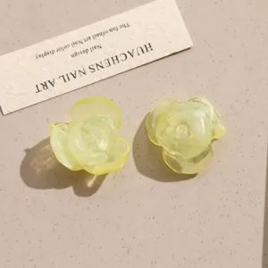 Translucent yellow resin rose flower cabochons DIY jewelry accessories for nail art and crafts