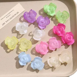 Colorful translucent rose acrylic charms flat lay for nail art DIY jewelry patches