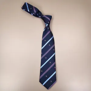 Close-up detail of British style striped crown necktie, uniform zipper tie accessory for JK style.