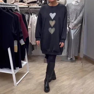 Vestido Sudadera para Mujer con Cuello Redondo y Manga Larga Estampado de Corazón Vestido Midi de Punto Casual para Otoño Invierno
