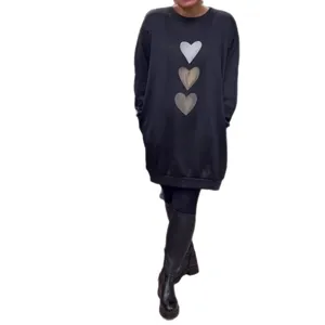 Vestido sudadera casual de mujer de manga larga cuello redondo con elegante estampado.