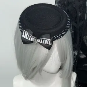 Lolita gothic mini καπέλο αξεσουάρ μαλλιών μαύρο λευκό πλήκτρα πιάνου φιόγκος πάρτι