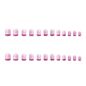 Unghie finte sfumate rosa glitterate forma rotonda media per uso quotidiano allingrosso