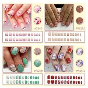 Unghie Finte a Pressione Medio Lunghe Forma Rotonda Quadrata in ABS per Donna Decorazione Unghie Giornaliera Festa Manicure Artificiale