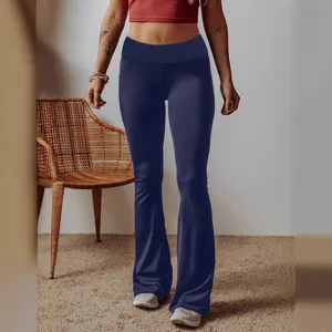 Damen einfarbige hohe Taille Schlaghose schmale Freizeithose Herbst Mode Alltagskleidung
