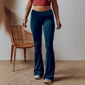 Damen hohe Taille einfarbig Schlaghosen lässig Slim Fit lange Hosen stilvolle Herbstkleidung