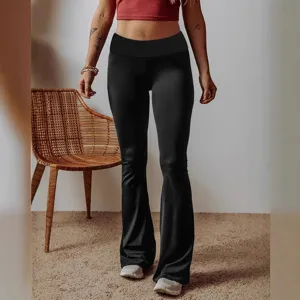 Damen elegante hohe Taille einfarbige Schlaghosen lässige Slim Fit Hosen Herbst neu