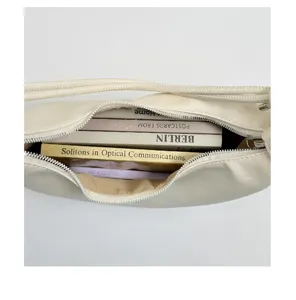 Minimalist retro white women shoulder bag large capacity underarm bag simple daily PU leather bag